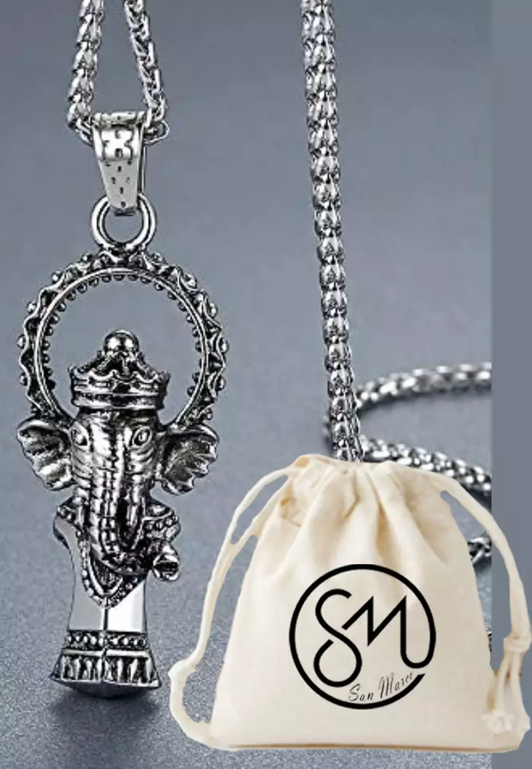 Aksesoris Kalung Pria Ganesha Stainless Steel Premium Necklace Silver