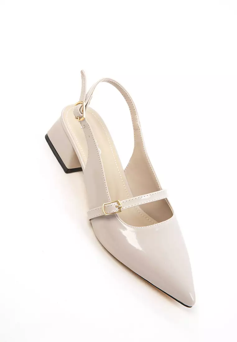 Beige Patent Leather Women's Classic Heeled Shoes 20656