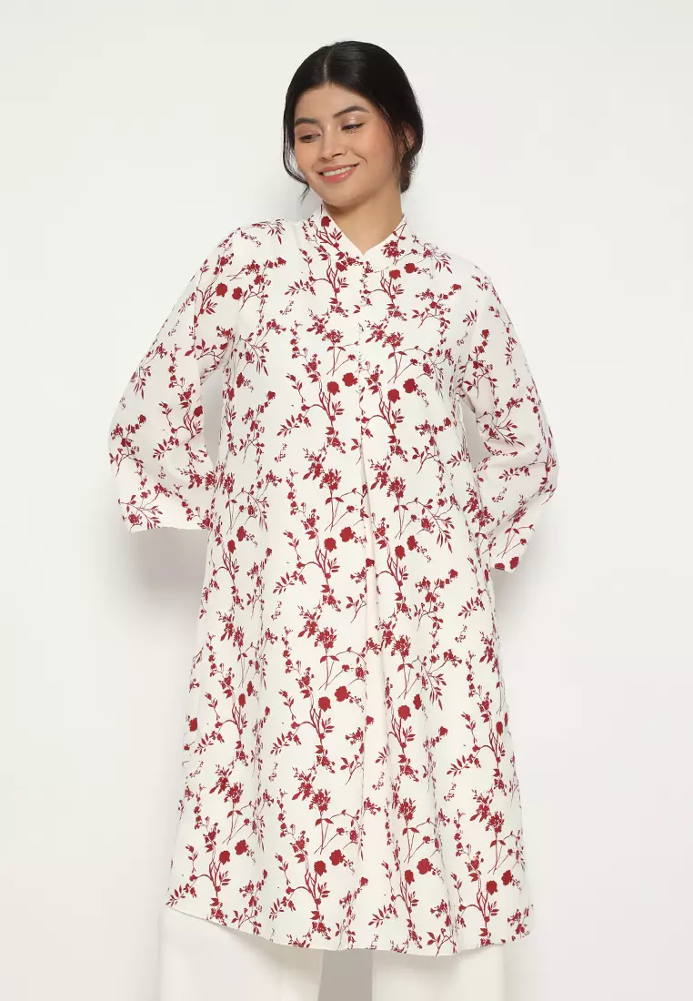 Tunik Sanghai Motif Bunga Kecil In Broken White By Brilliant Girl Warna PUTIH