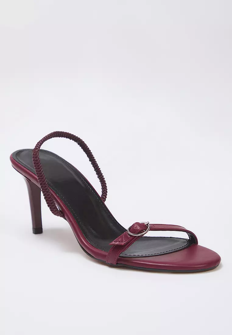Burgundy Buckle Detailed Dual-Use Thin Heeled Almond Toe Women Heeled Sandals Takss25To00010