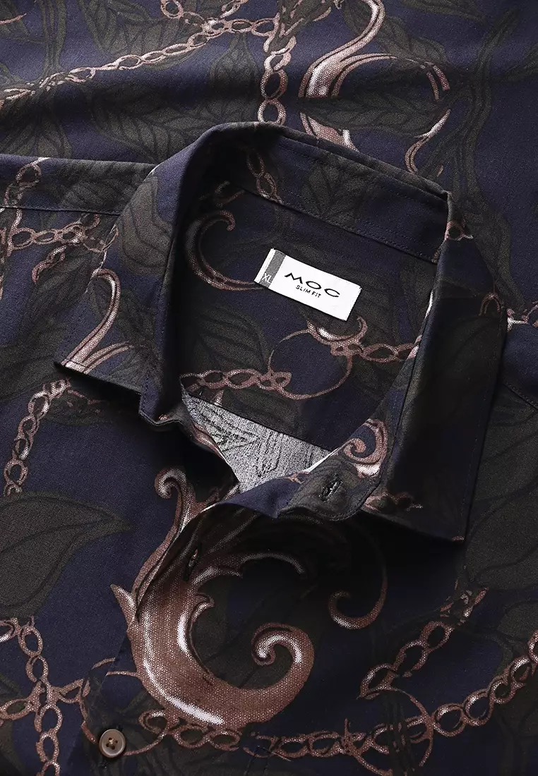 MOC Kemeja Batik Lengan Panjang Pria MUCHOZ - Dark Brown