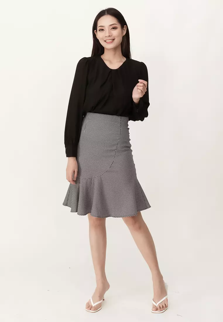 雪纺圆领长袖上衣