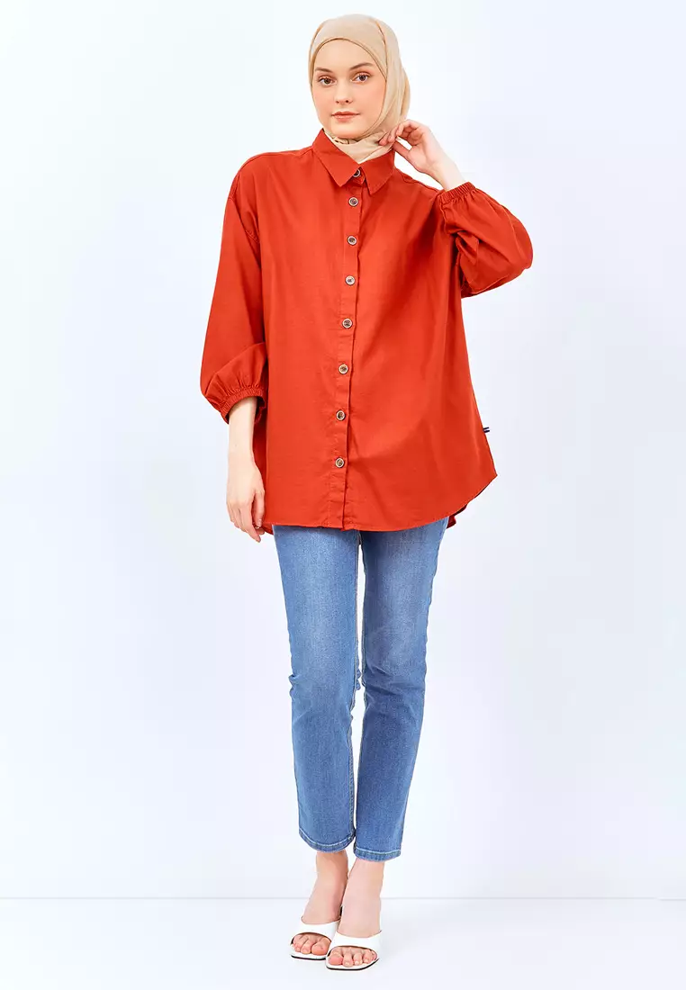 Flamoush Fanisa Orange Kemeja 7/8 Oversize Wanita