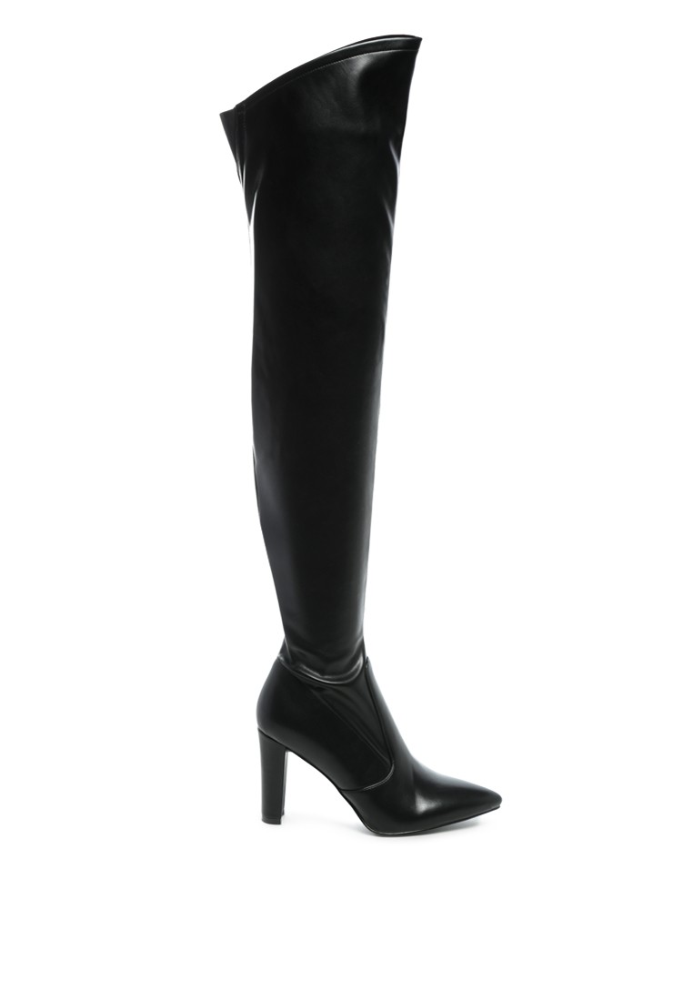 Thigh High Long Boots in Stretch Patent PU
