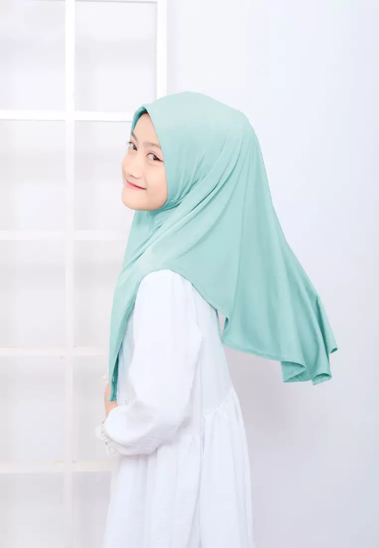 Cotton Bee - Hijab Instan Anak | Zura Tali Bergo Non Pad - Polynya Green - S