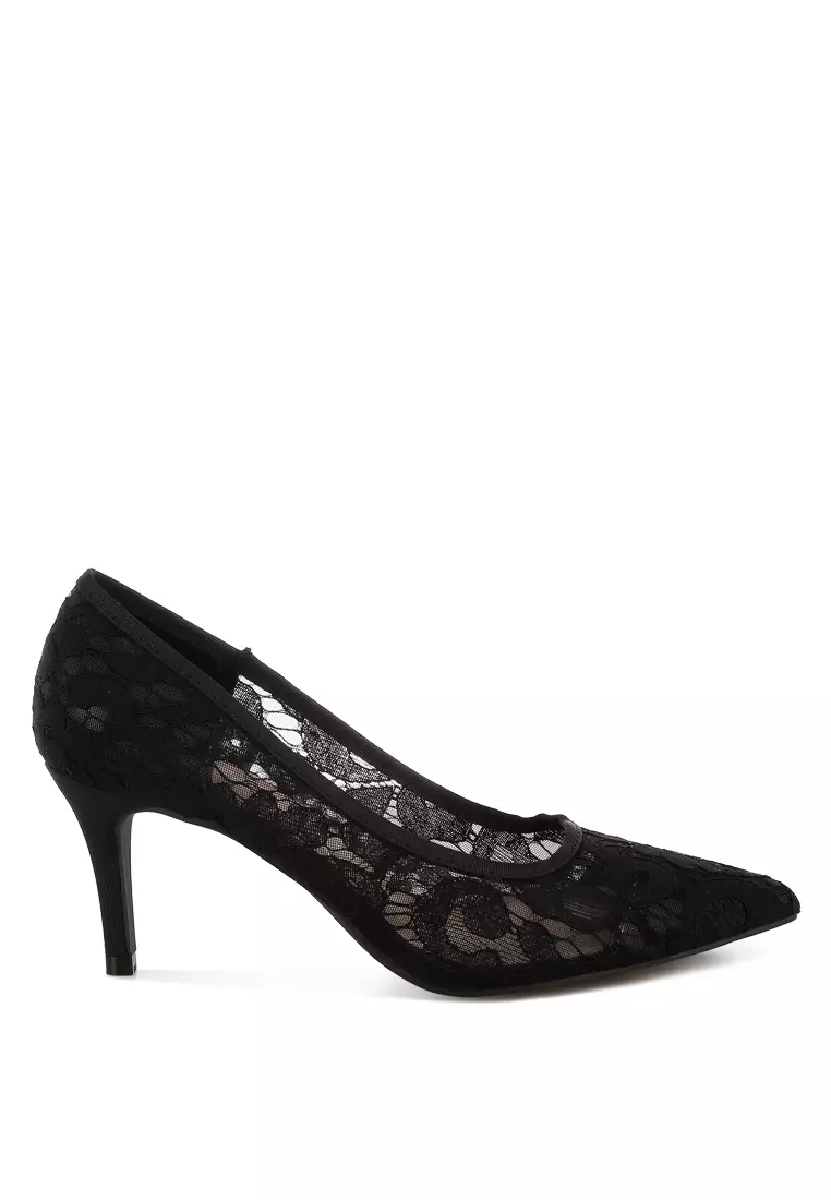 Stiletto Heel Lace Pumps in Black