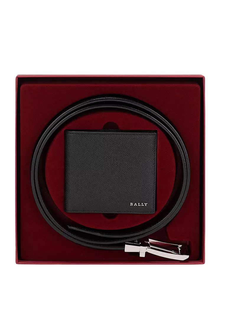 Embossed Leather(Size 110) Wallet & Belt Gift Box in Black,Brown