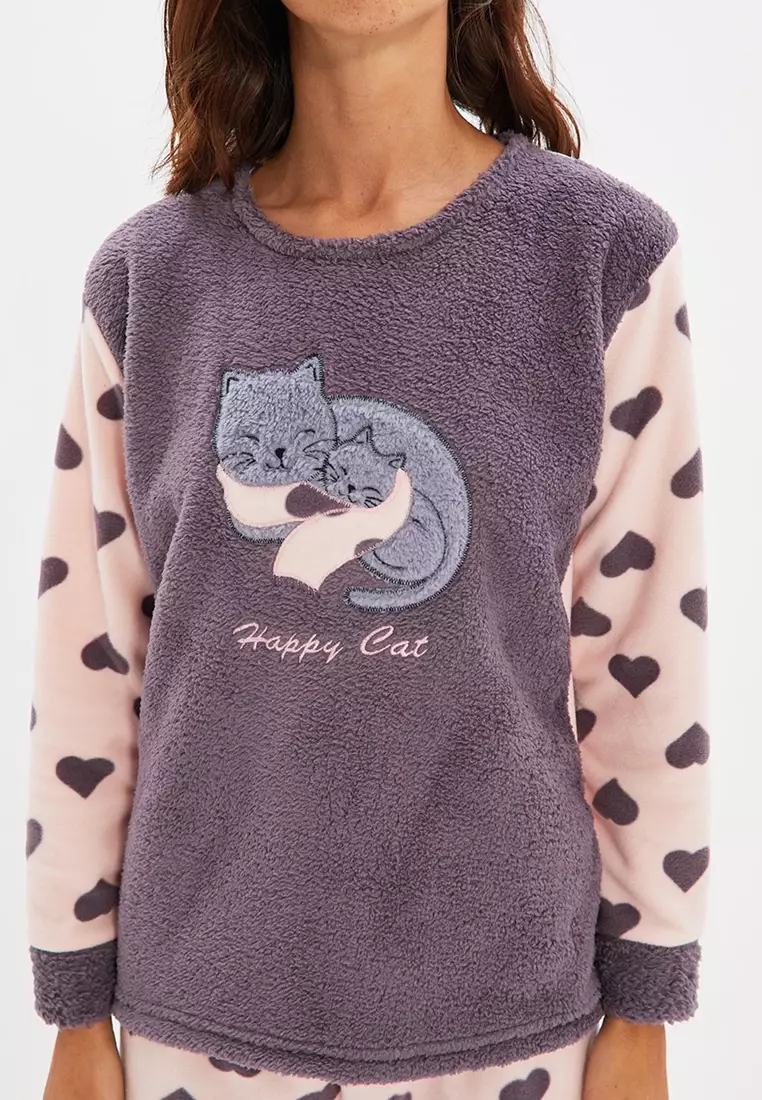 Embroidery Plush Pajamas Set