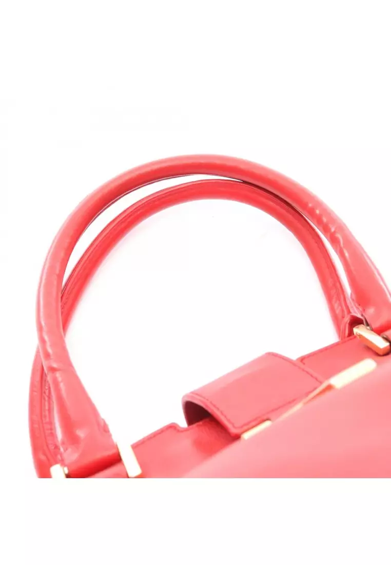 Pre-Loved SAINT LAURENT PARIS Y line Kabas Handbag leather Red