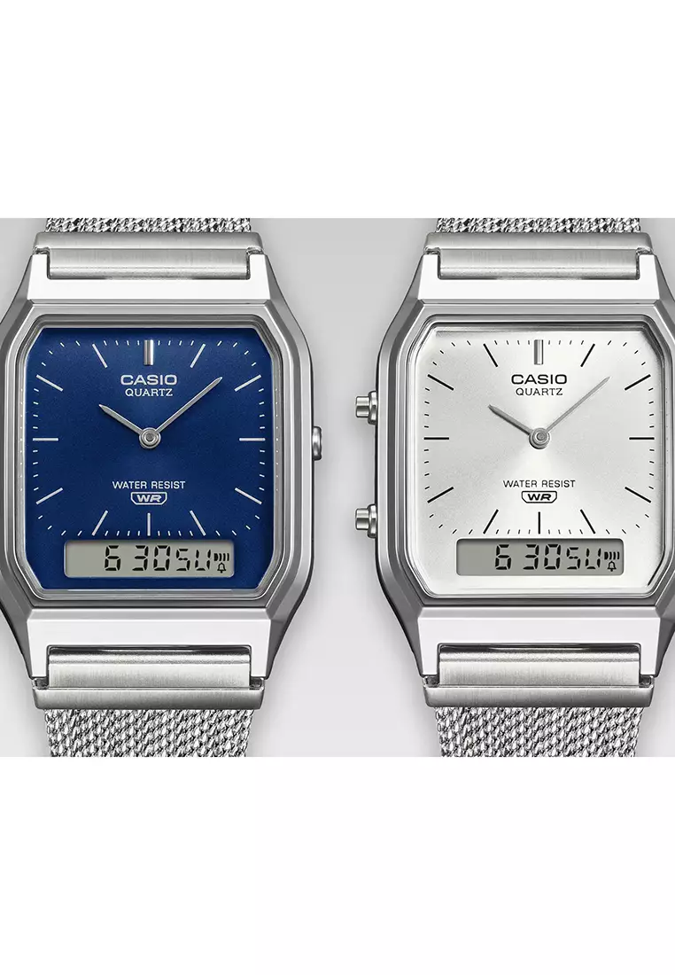 AQ-230EM-2A Unisex Analog-Digital Watch Mesh Stainless Steel Band