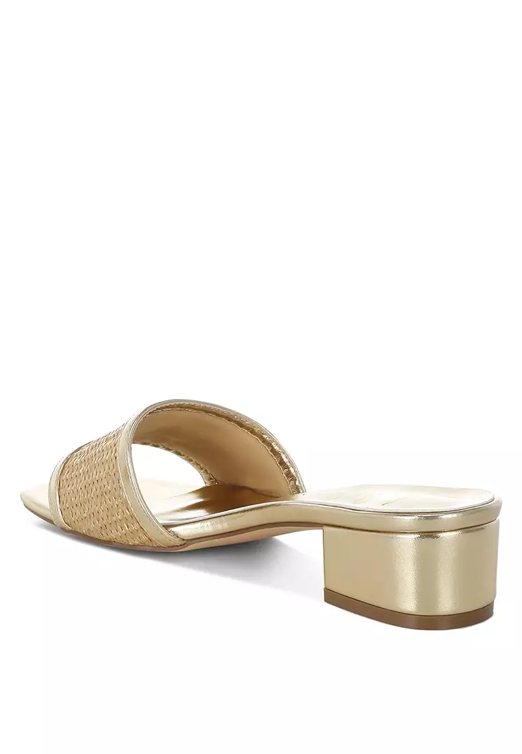 Raffia Slip On Sandals In Gold