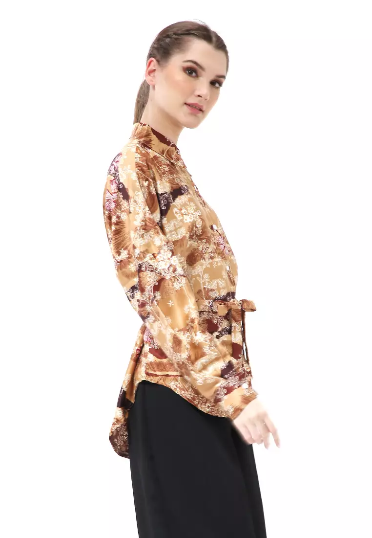 Brielle Kemeja Wanita Lengan Panjang With Tali Pinggang Elegant Design Material Cotton ORIGINAL - Brown