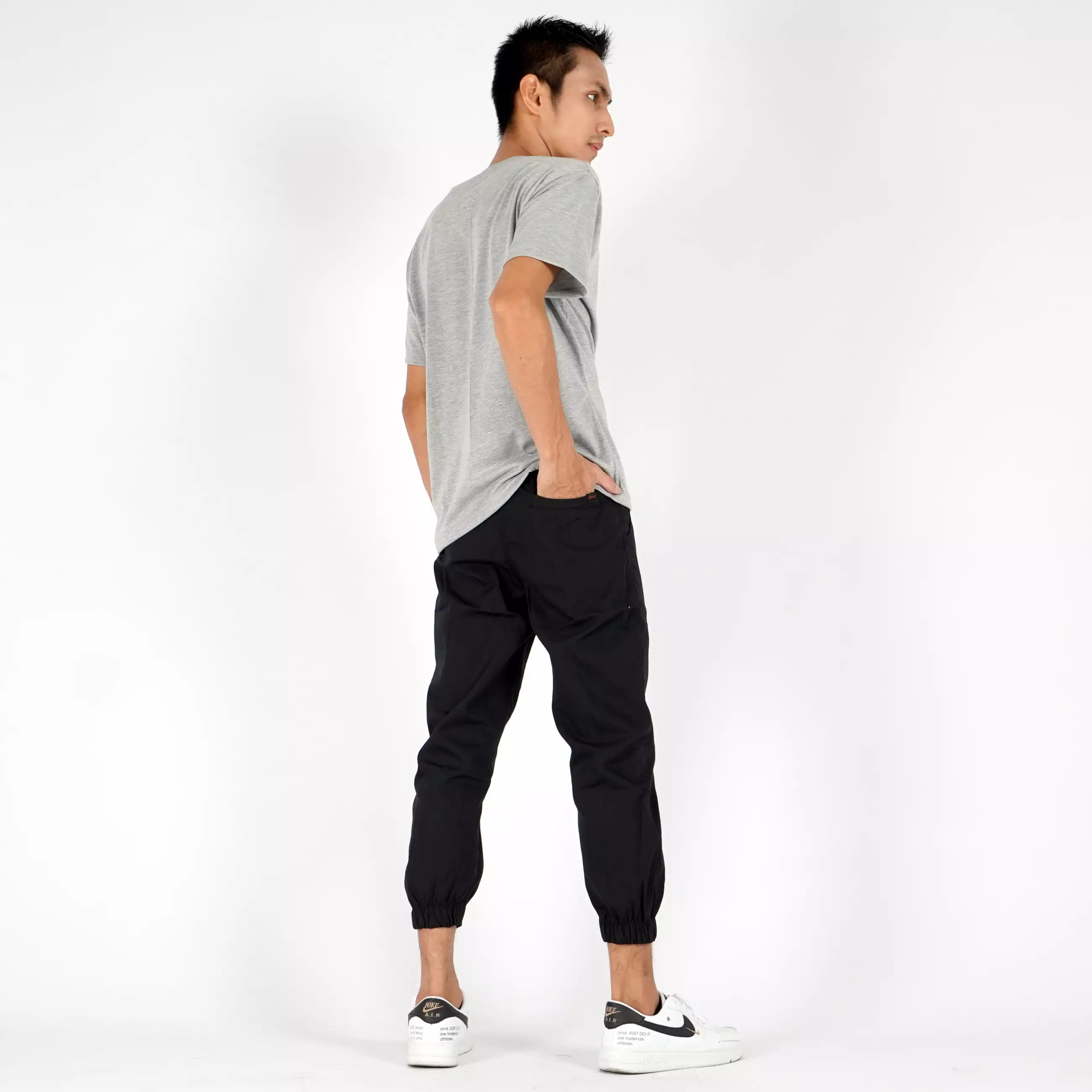 ICHSAN Celana Jogger 3/4 Pria Celana Sirwal Jogger Pangsi 3/4 Slimfit Fashion Casual Pria - HITAM