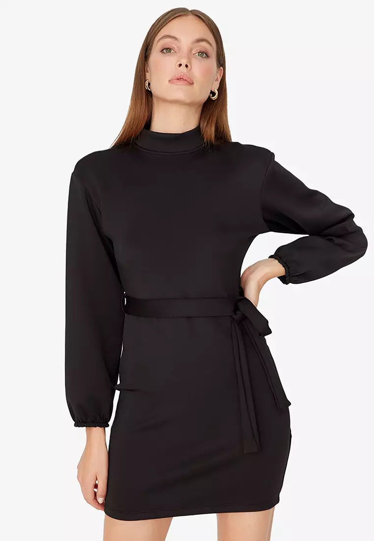 Jual Trendyol Stand Collar Tie Detail Dress Original 2023 | ZALORA  Indonesia ®