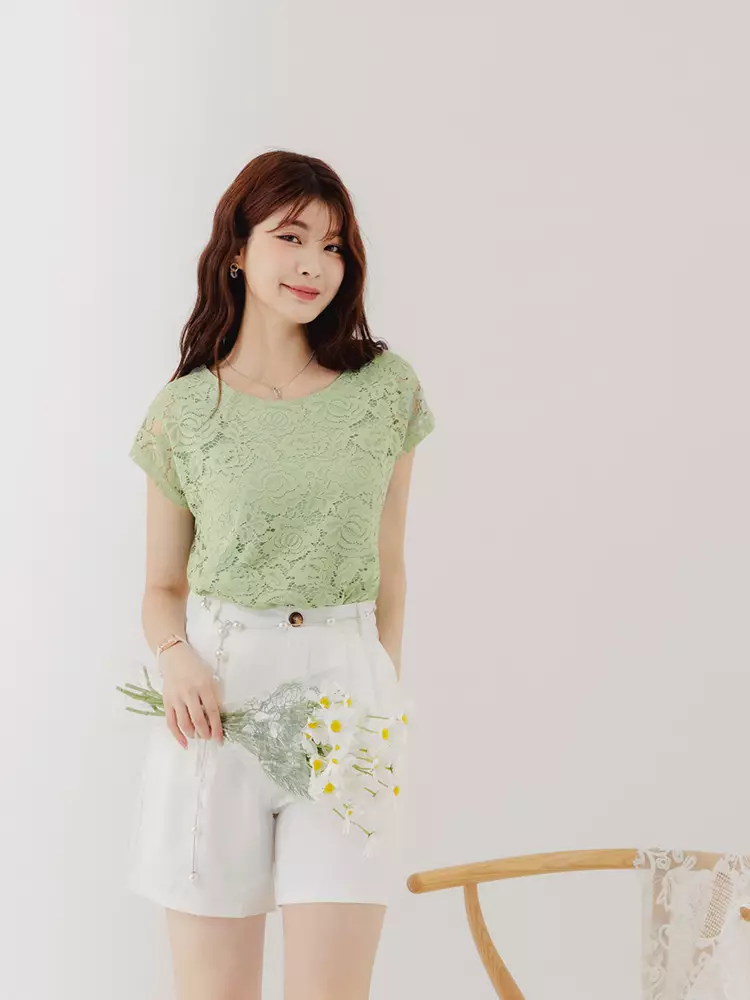 Romantic lace short-sleeve blouse [AB19468]