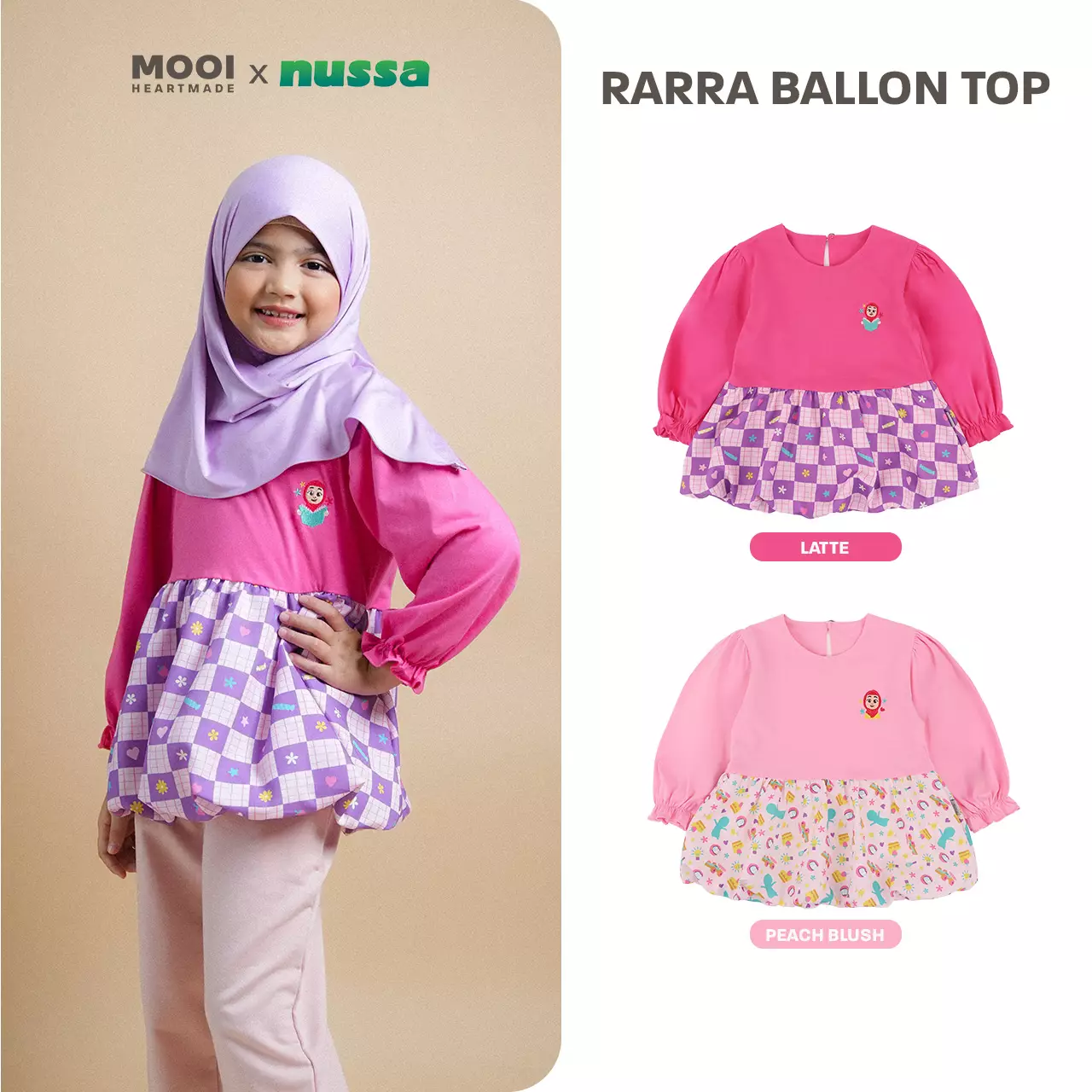 Mooi x Nussa Atasan Anak Perempuan Rarra Ballon Top - Candy Pink