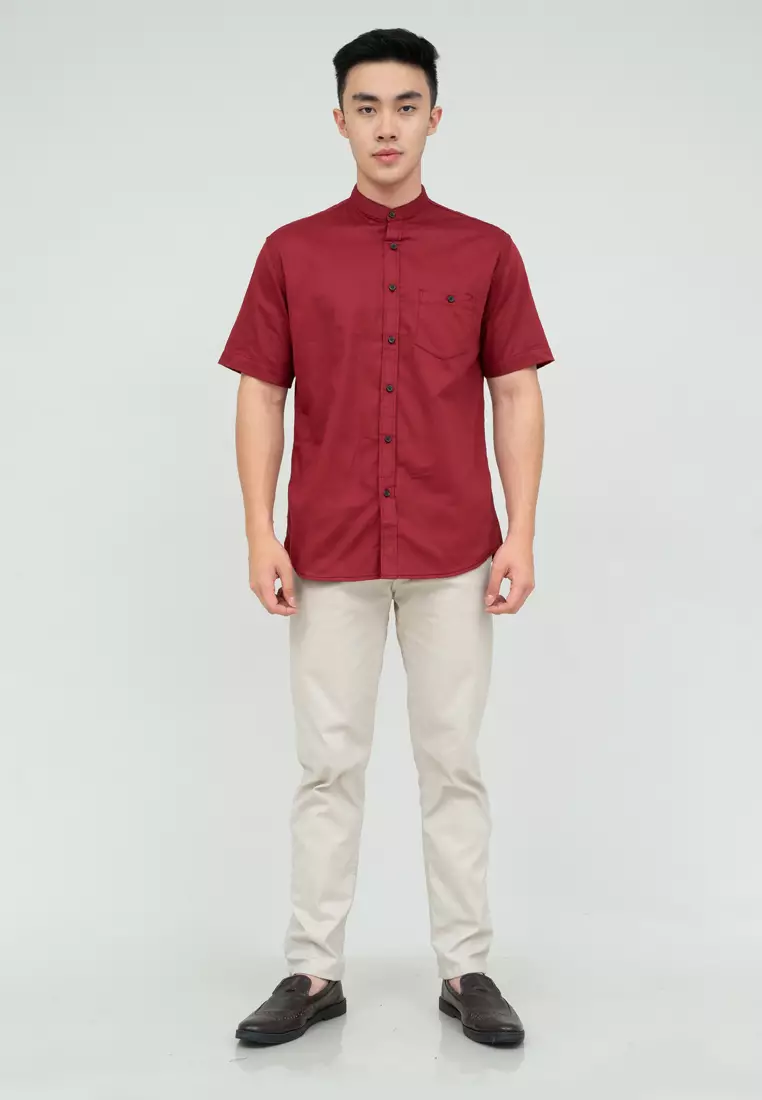 Houseofcuff Baju Koko Kemeja Lengan Pendek Pria Maroon