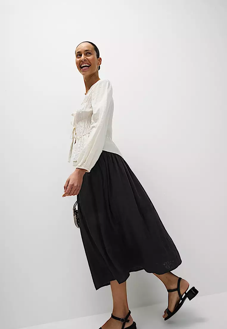 Linen Rich Maxi A-Line Skirt