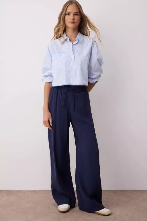 Indigo Modal Buy Elastic Wide Leg Pants