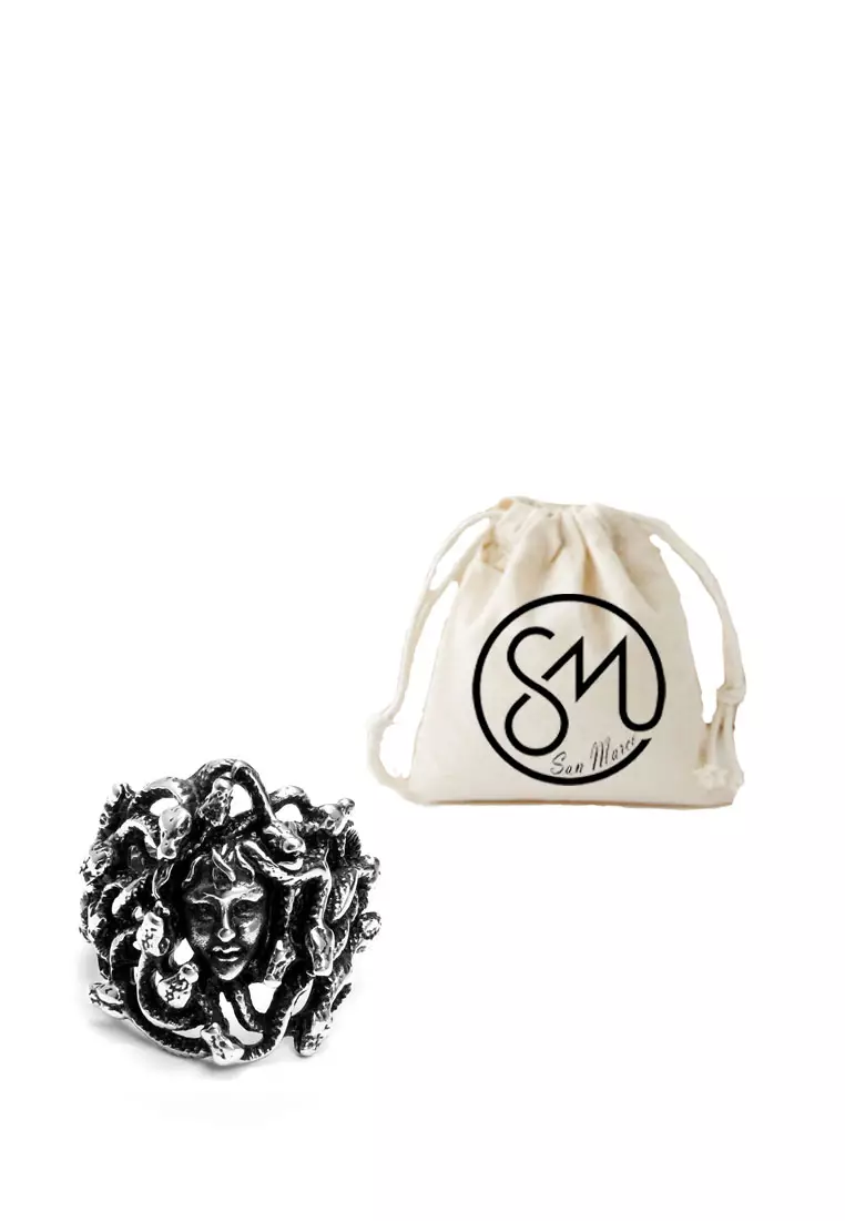 Men's Accessories Medusa Face  Premium Stainless-Steel Cincin Pria Ring Silver