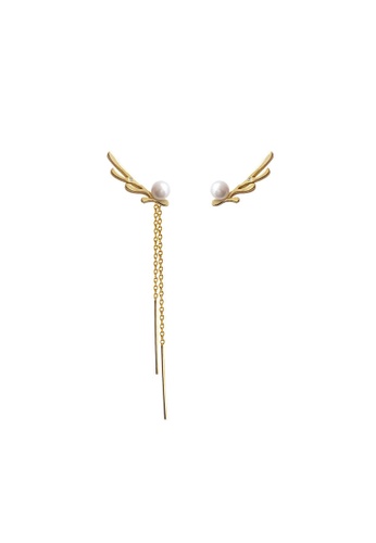ZITIQUE gold Women's Pearl Antlers Unsymmetrical Earrings - Gold AE247AC8D79F29GS_1