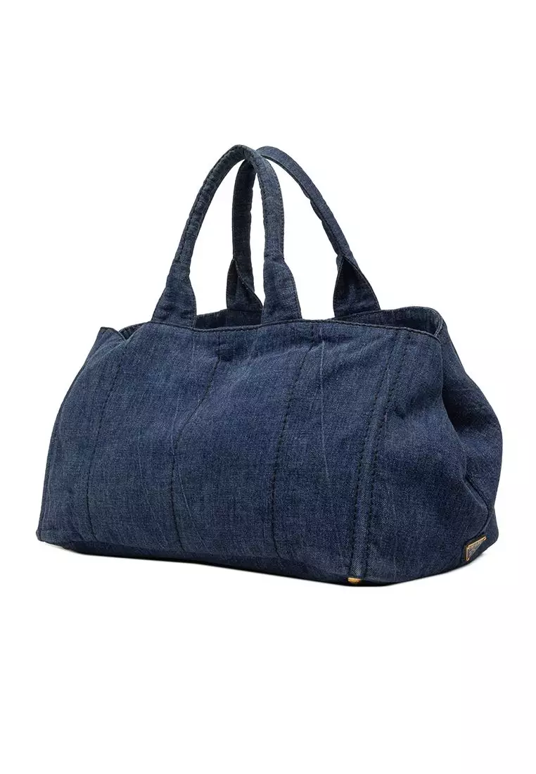 Pre-Loved Prada Large Denim Canapa Logo Satchel