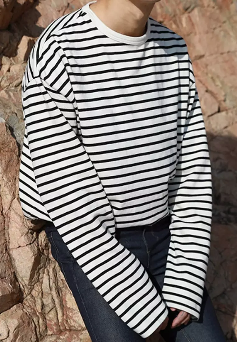 Long sleeved T-shirt casual stripe versatile base shirt CA091918