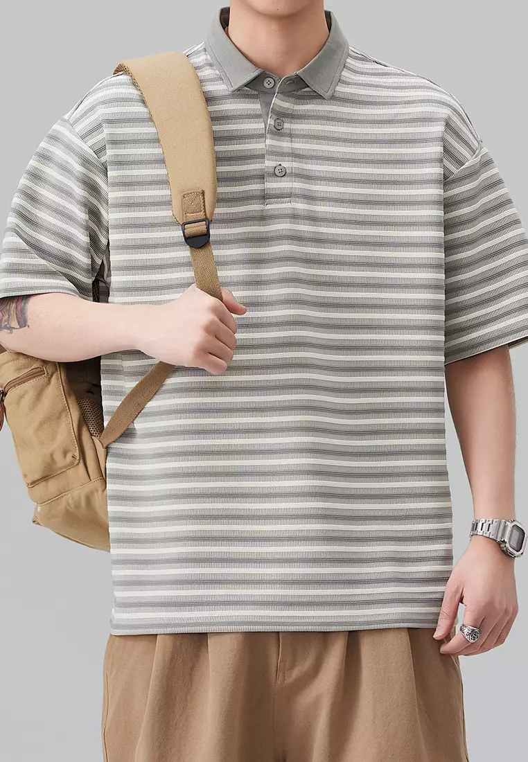 Vintage Striped Short Sleeve Polo Shirt AY-D5901