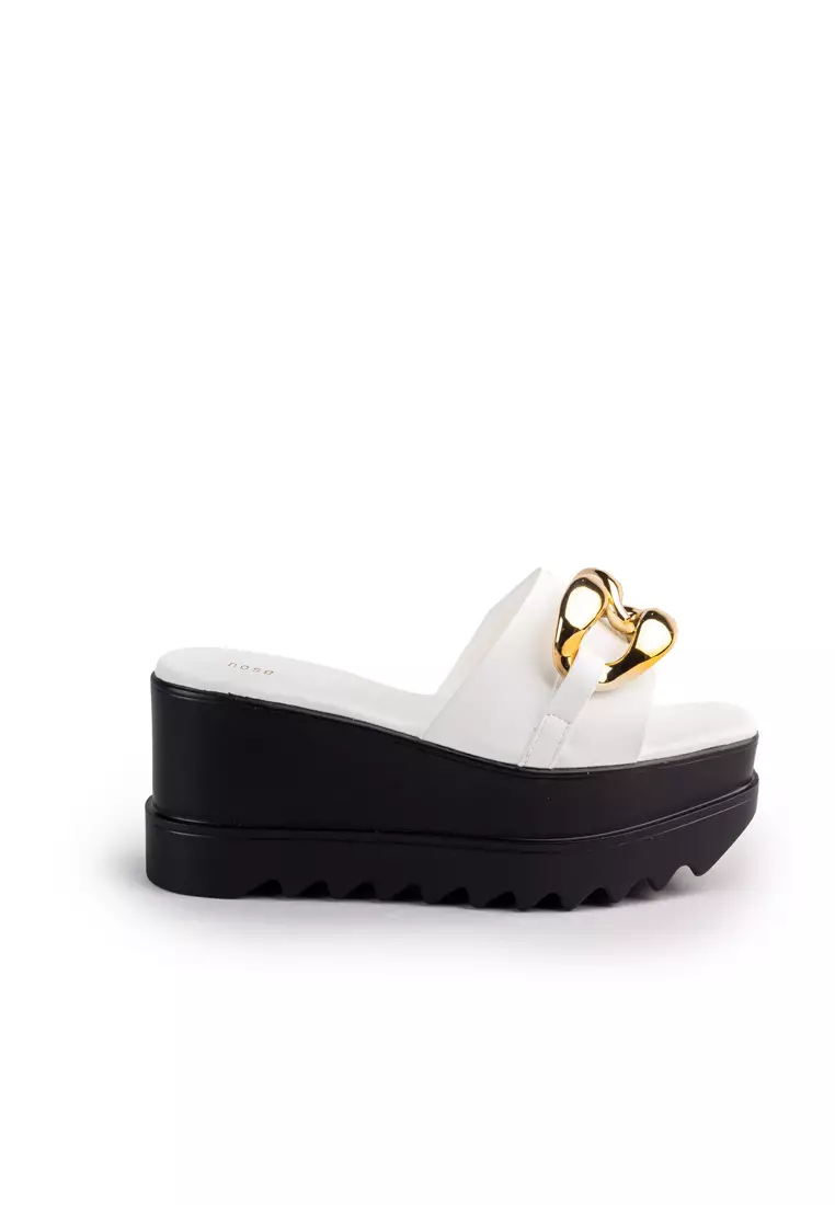 Discount on Nose  shoes - SKU: CHAIN EMBELISHED WEDGE SLIDE