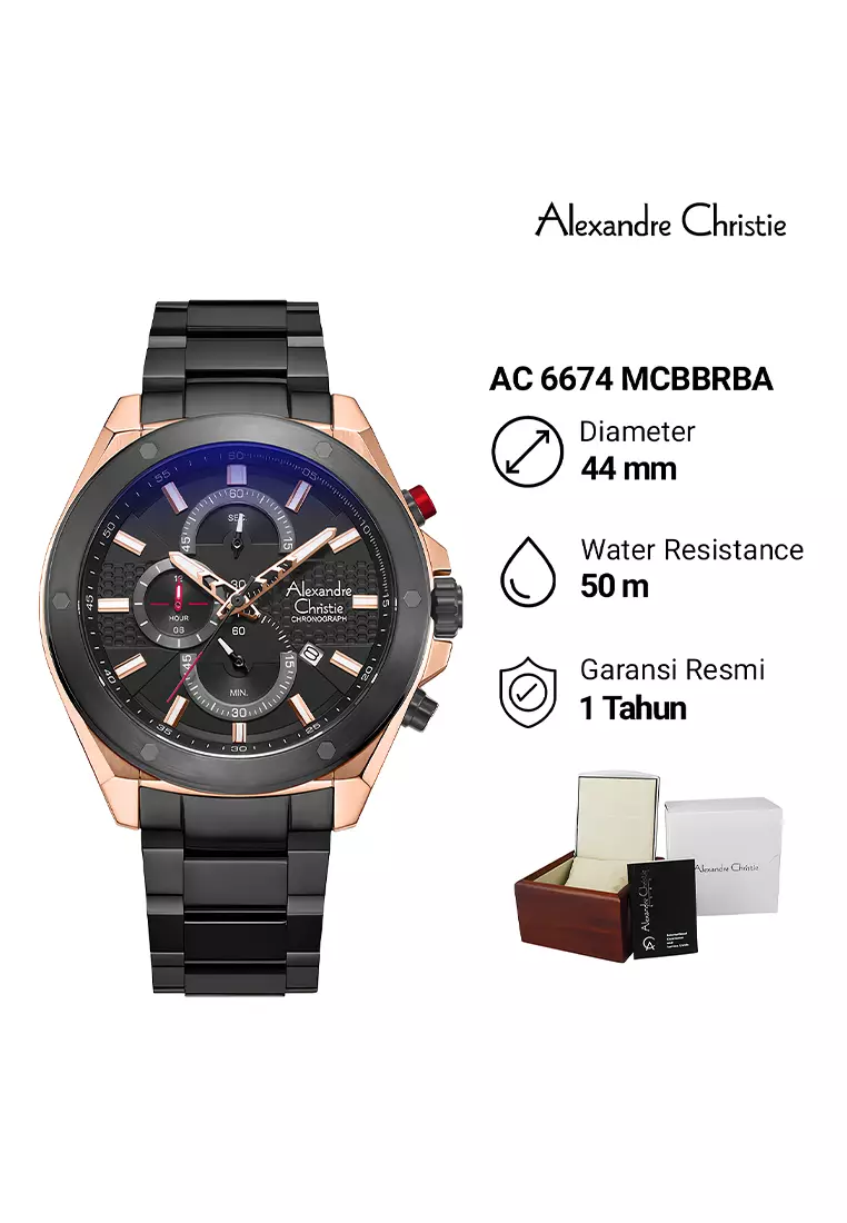 Alexandre Christie 6674 MCBBRBA - Jam Tangan Analog Pria - Rosegold Black - Stainless Steel