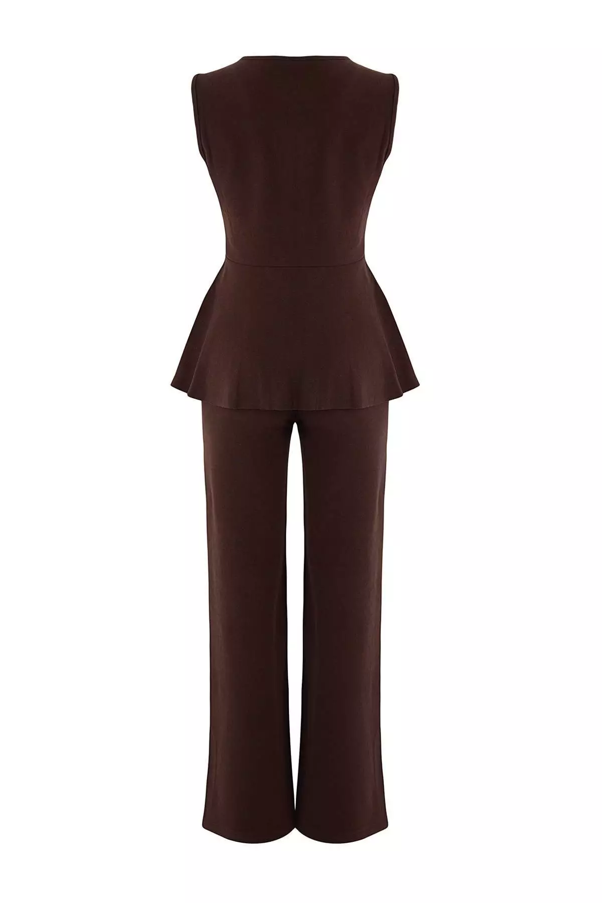 Brown Thessaloniki Buttoned Waist Open Wide Leg/Palazzo Bottom Knitted Bottom - Top Set Twoaw26Au92