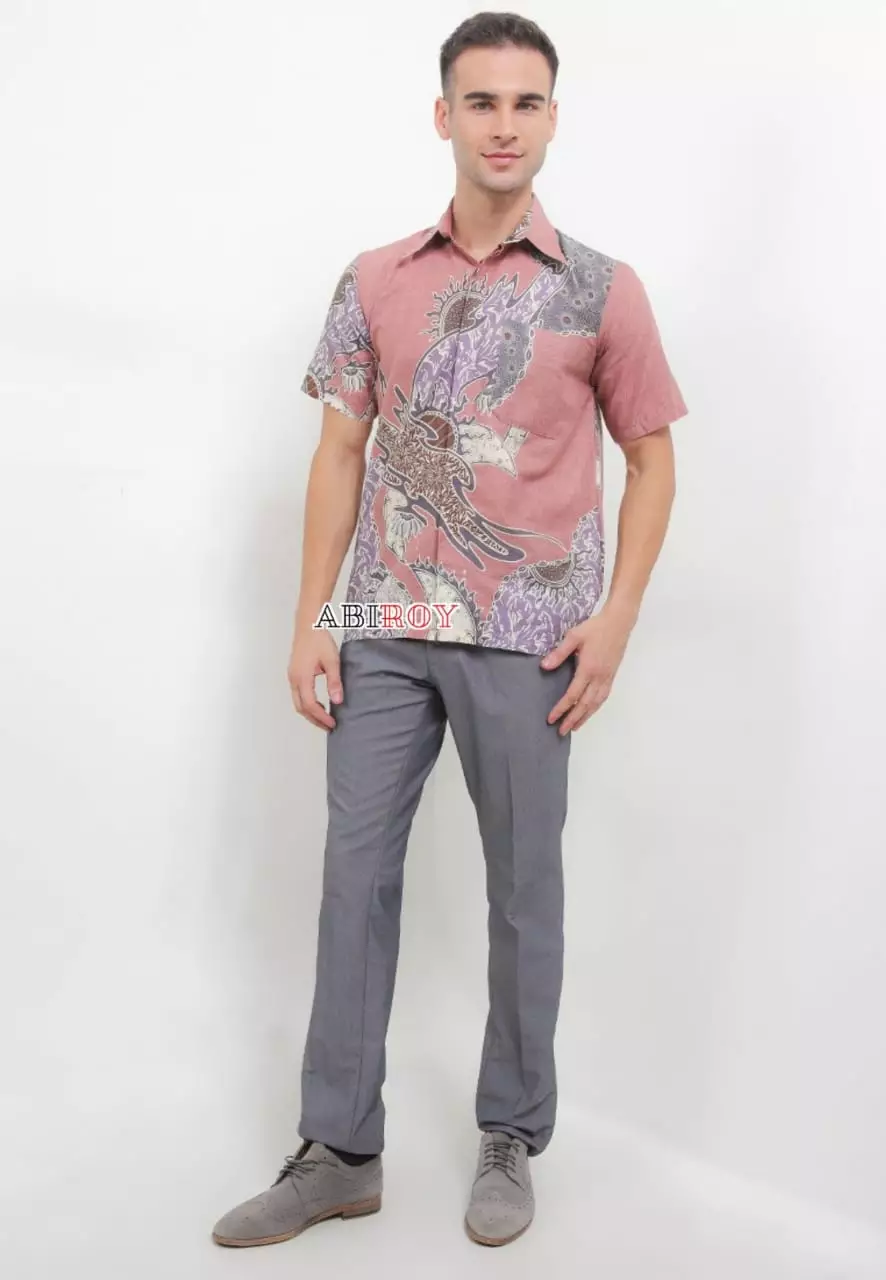 Mahesintra Pink Kemeja Batik Pria Premium Slimfit Lengan Pendek NLN
