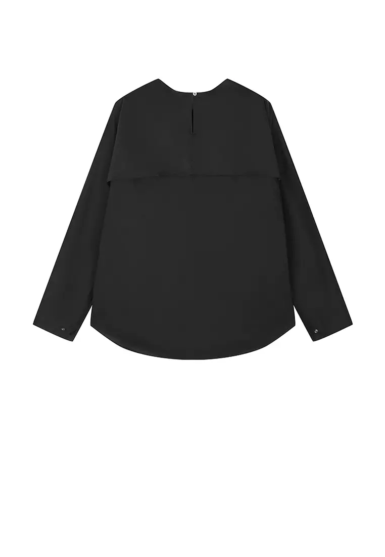 Cotton & Silk Blend Loose Long-Sleeve Top