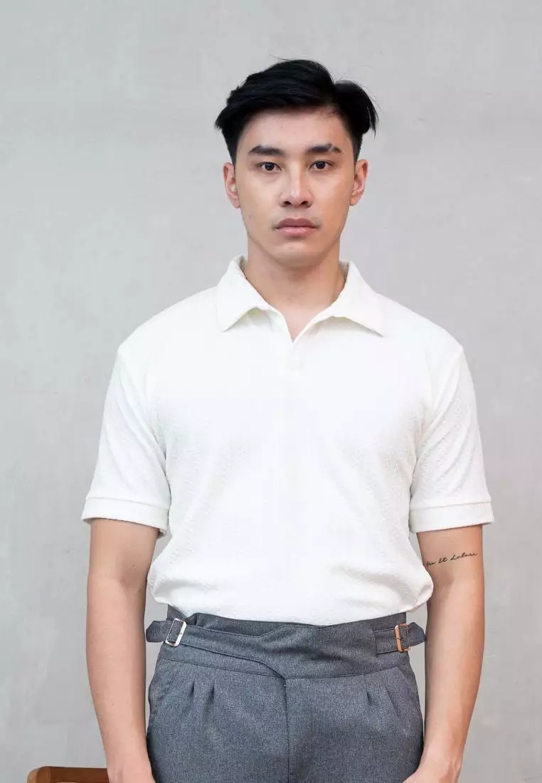 Houseofcuff Polo Shirt Rajut Stretch Lengan Pendek Pria Putih