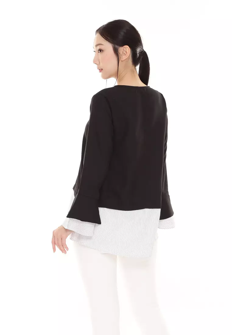 Zalia Top Plain Stripe Cotton Top in Black