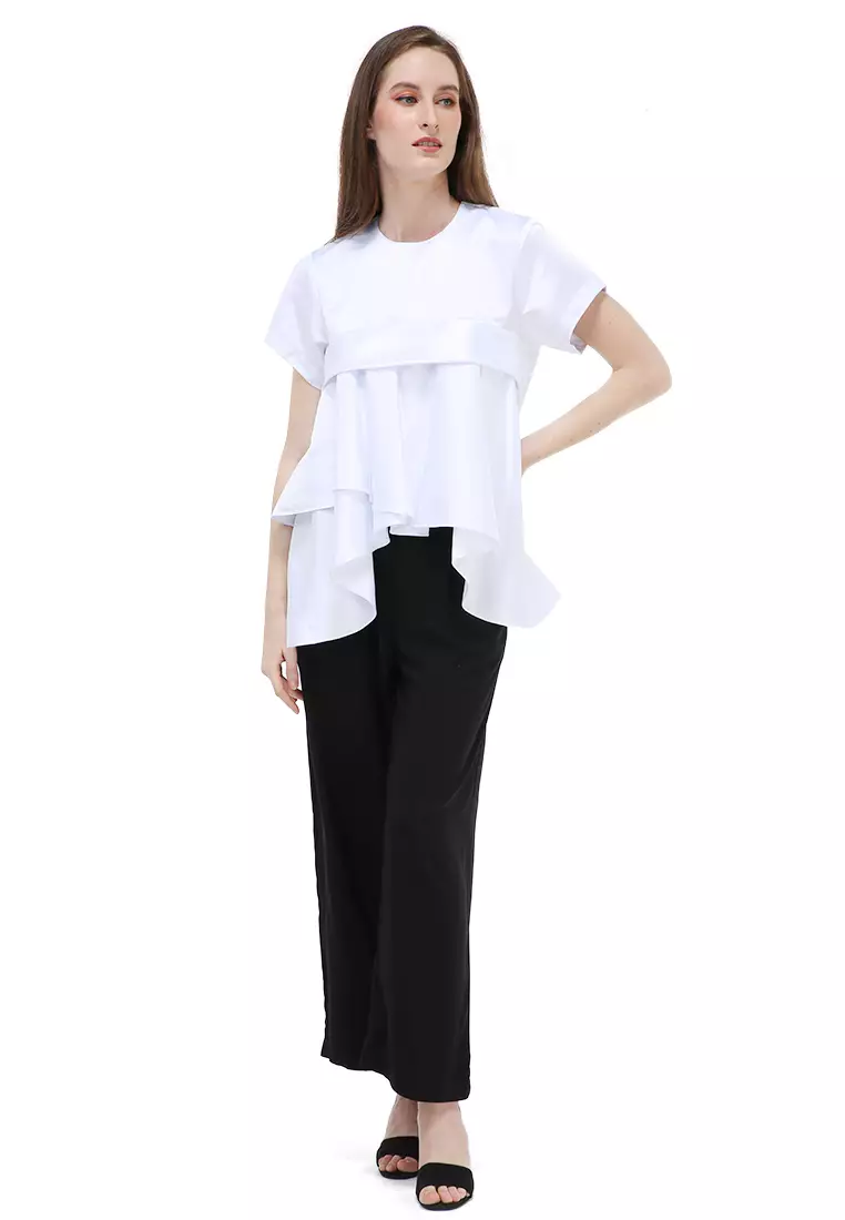 Kailah Blouse Short Sleeves Wanita Motif Polos Atasan Casual - White