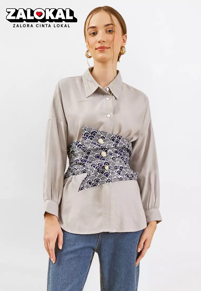 Blouse Basic Kainda Abu + Obi Batik