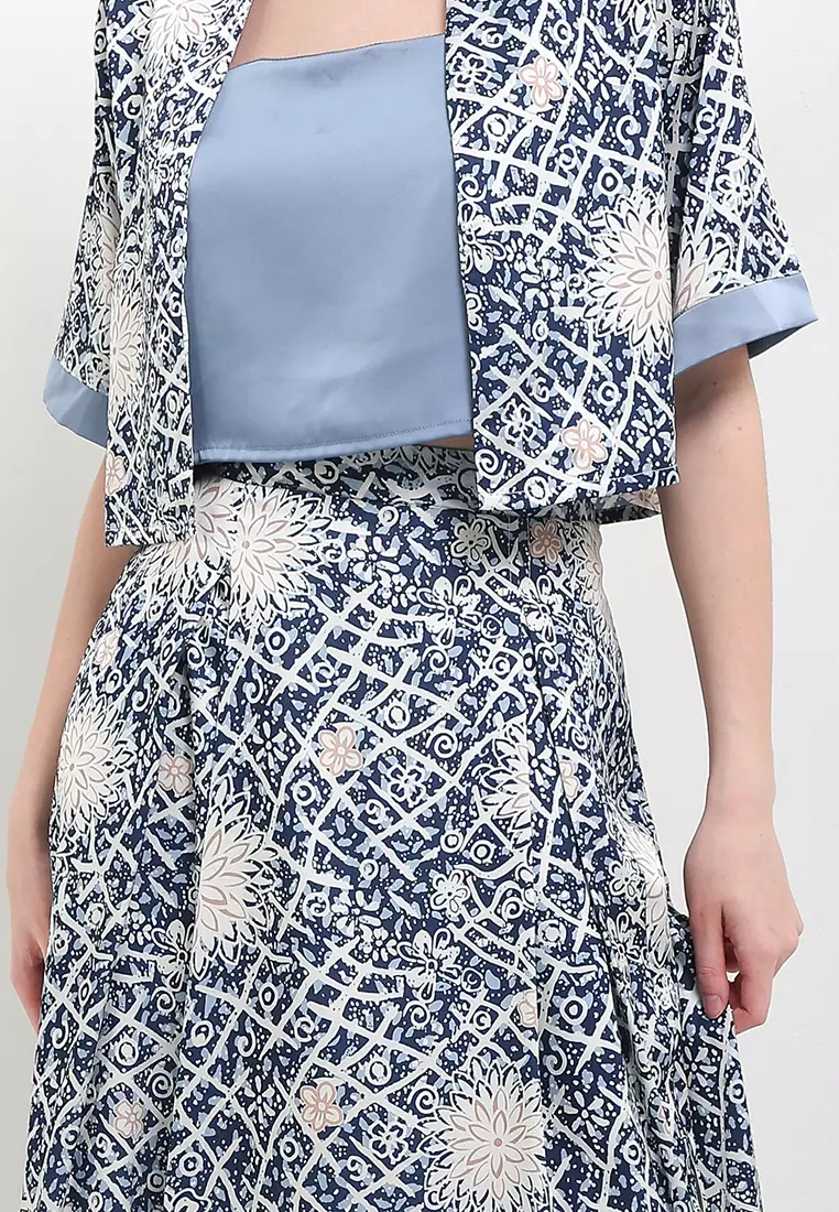 Setelan Outer Blouse Atasan dan Bawahan Rok Wanita Spesial Seruni Merona Collection Azrina Premium Stretch Silk Blue