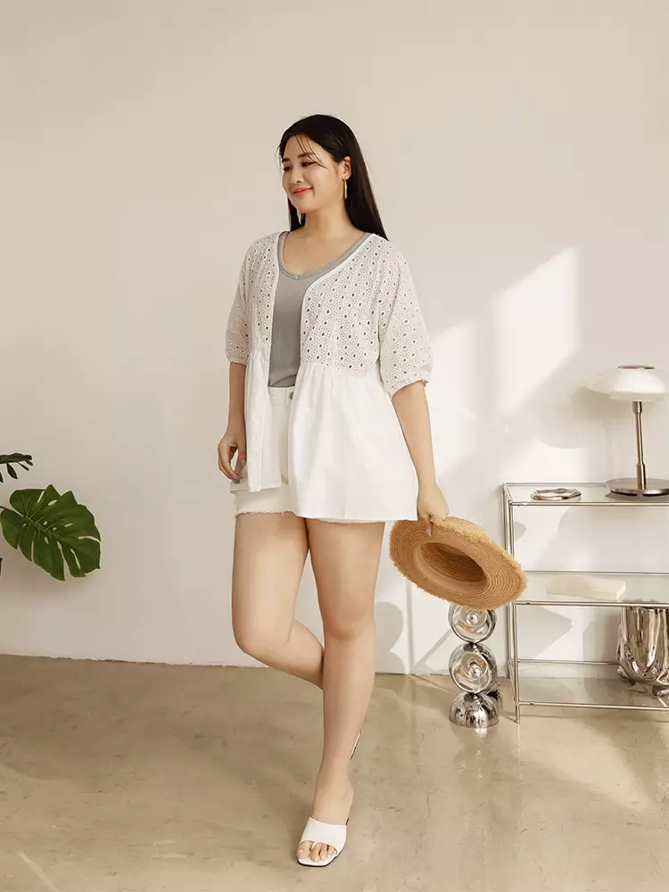 雲朵自訂款-純棉蕾絲泡泡袖A字罩衫《EA3647》