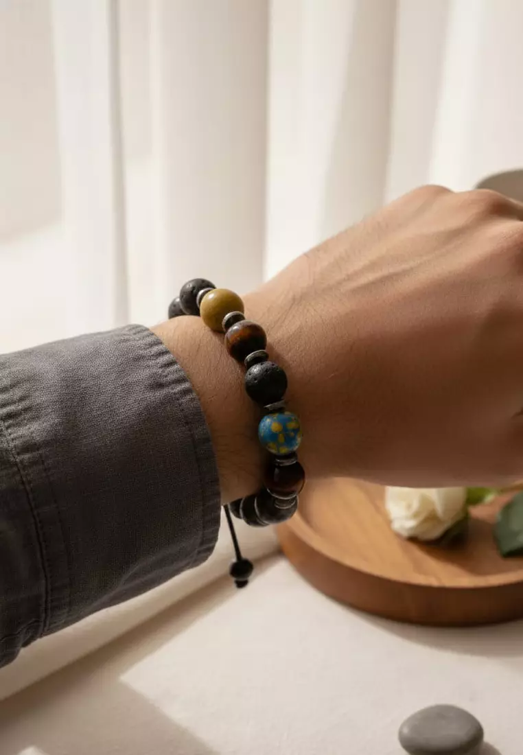 Aksesoris Gelang Pria Tex Multistone Macrame Bracelet Multicolour