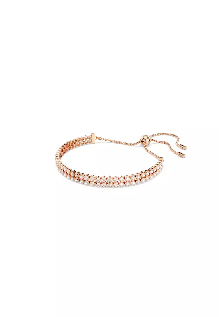 Matrix Tennis bracelet, Round cut, White, Rose gold-tone plated