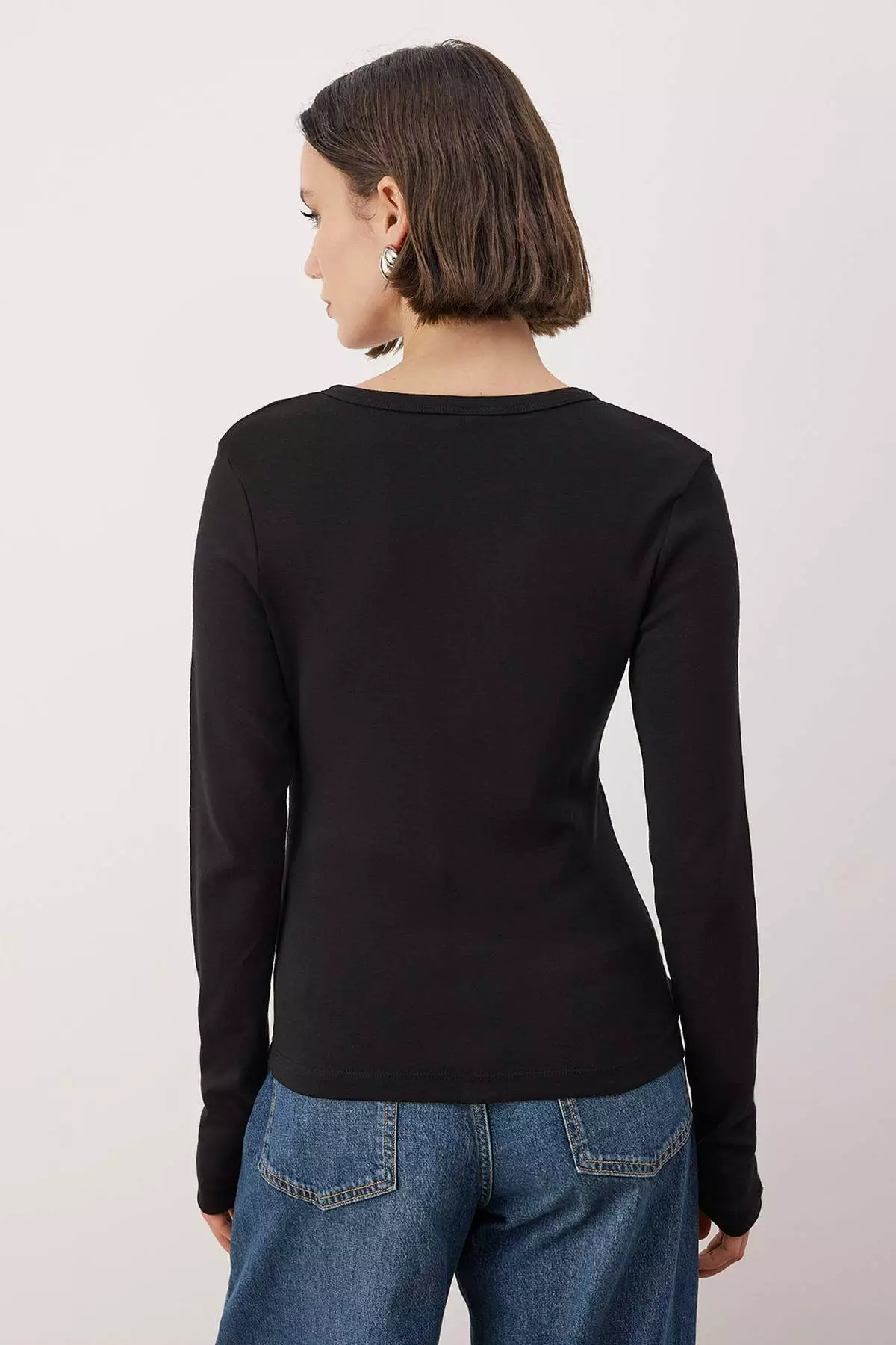 Black Buttoned Bodycon Stretch Knit Blouse Twoaw26Bz7