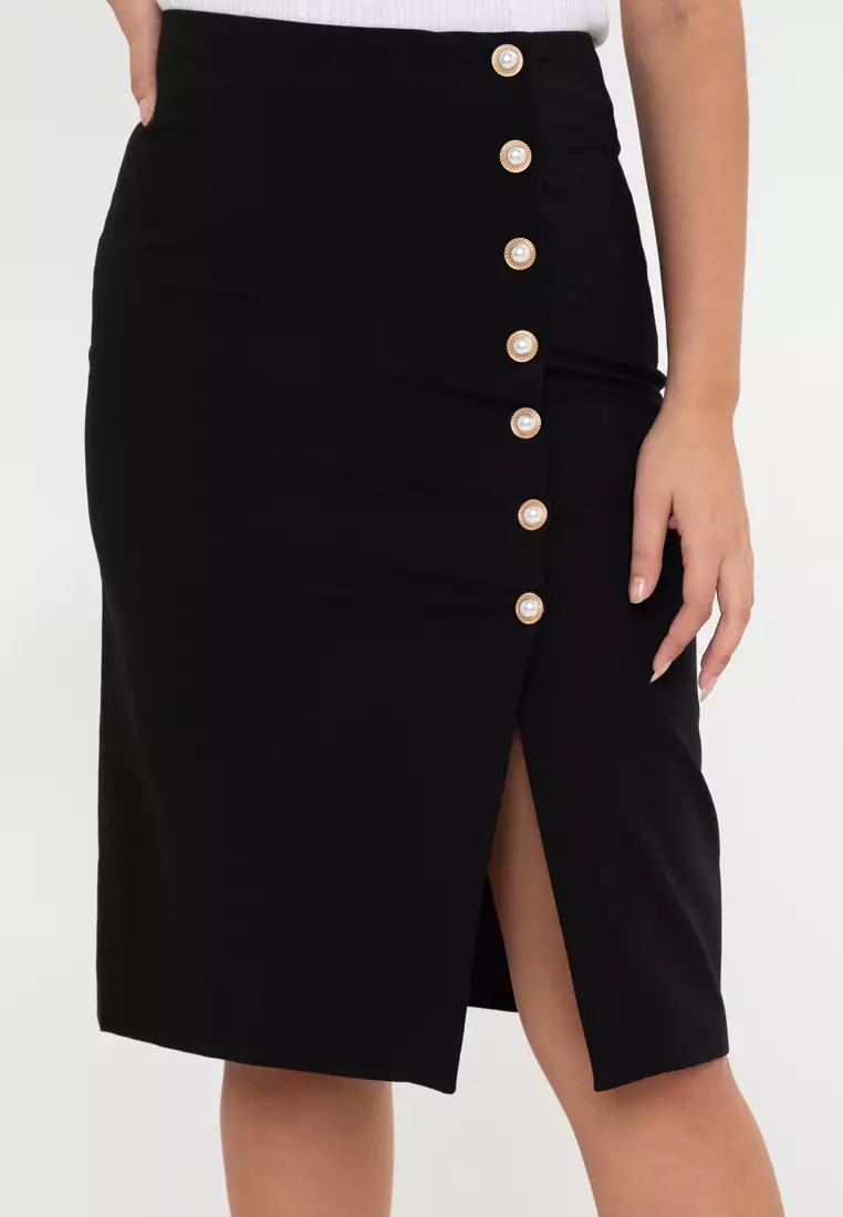 Button Accent Pencil Skirt