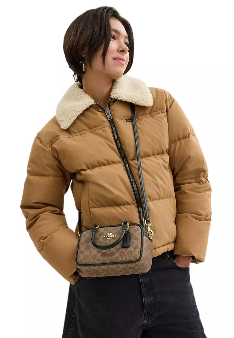 Satchel Crossbody Bag In Signature Canvas - Tan/Black