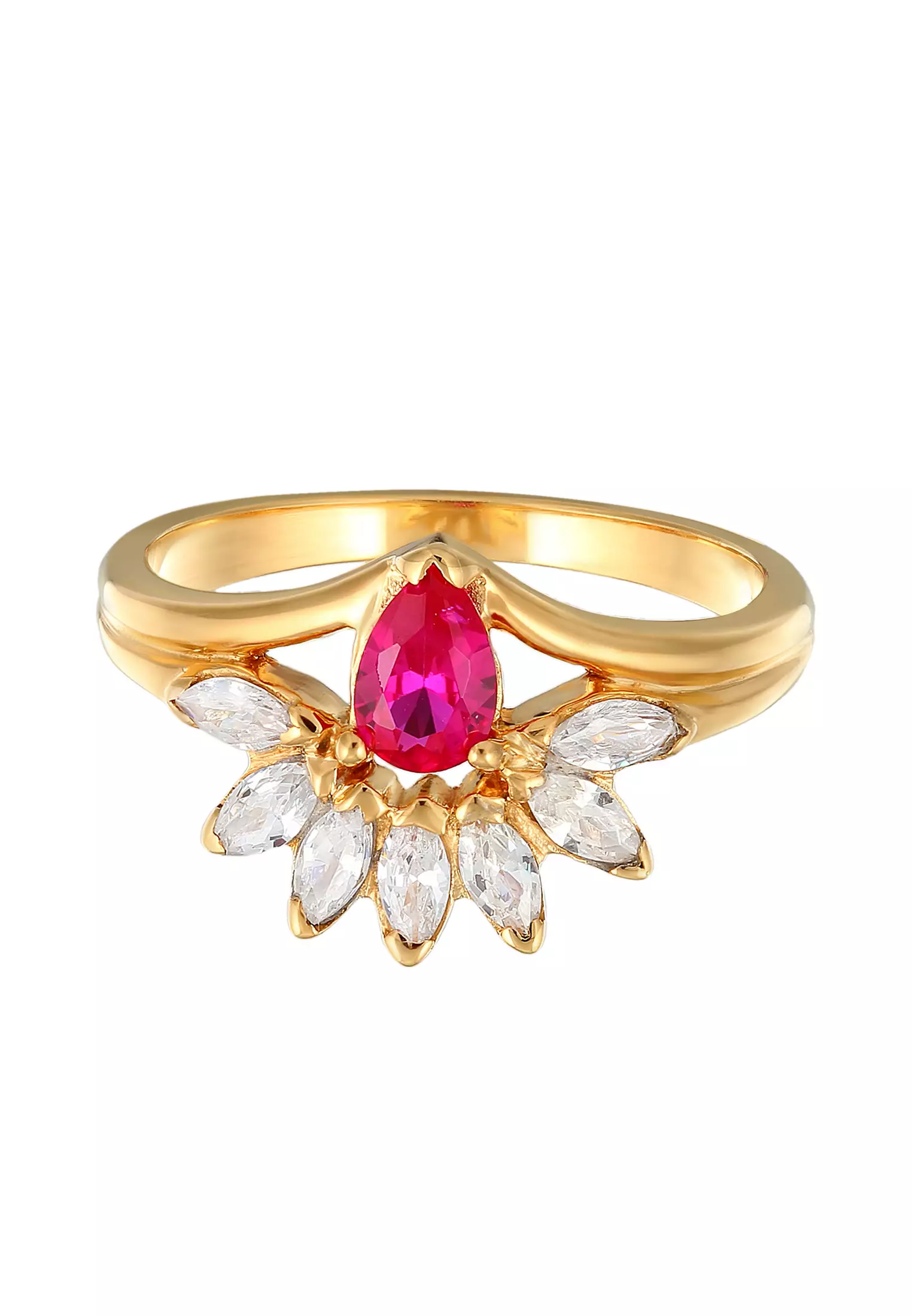 Ring Glamorous Oval Synth. Ruby And Zirconia Gold Plated