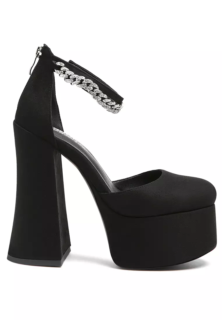 Discount on London Rag  shoes - SKU: Block Platform Sandal With Metal Chain In Black