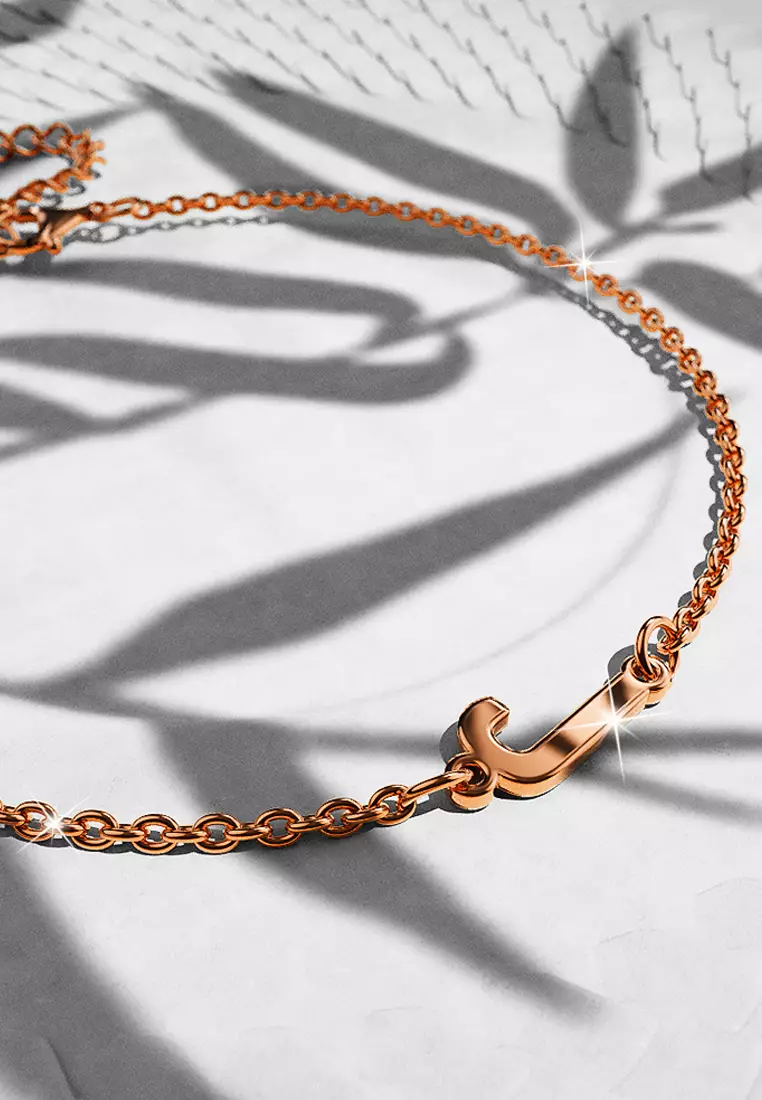 Bold Alphabet Letter Initial Charm Bracelet in Rose Gold Tone - J