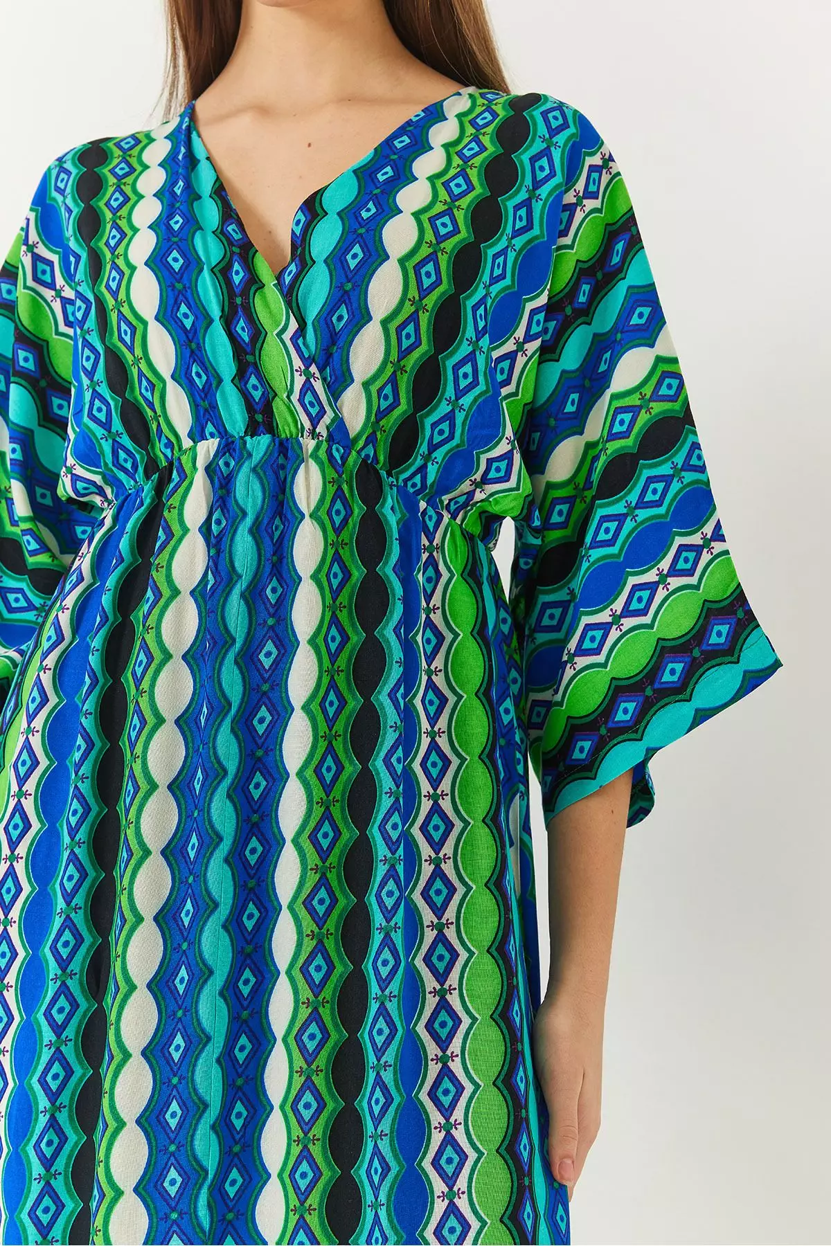 Women's Double Breasted V Neck Front Slit Detail Print Dress 60261411