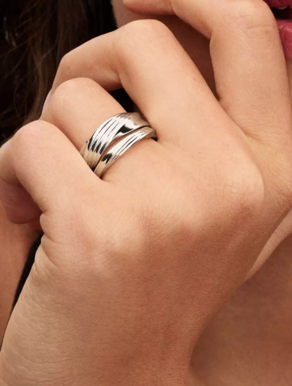 Texture twisted 14k gold-plated ring