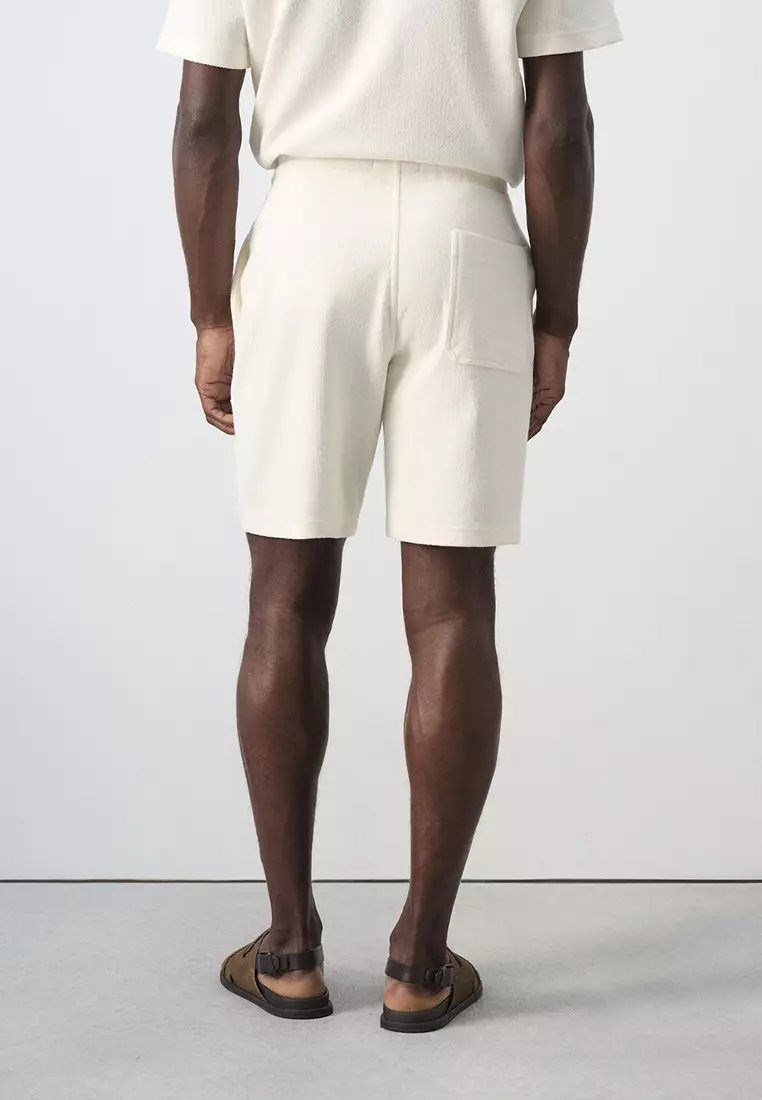 Textured Cotton Bermuda Shorts with Drawstring